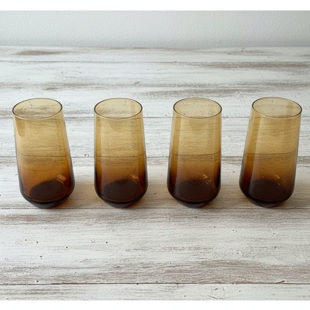 Rakle Amber Glass Tumblers, Set of 4 Mid Century Ombré Drinkware, Modern Glasses